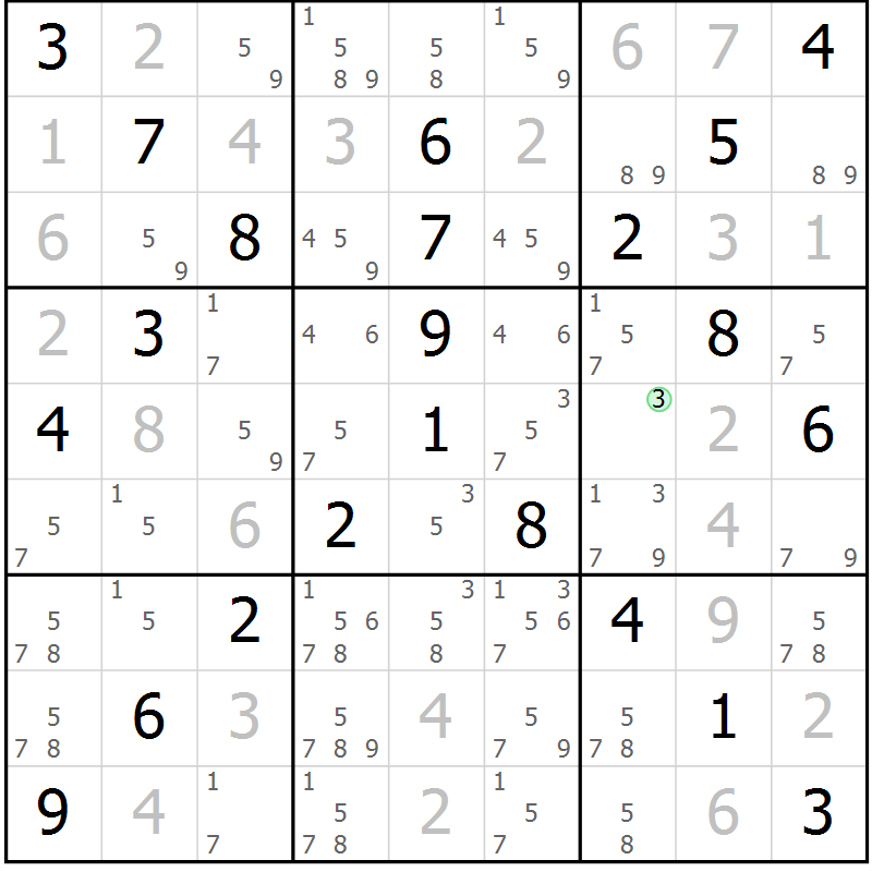 Position des candidats pour la solution de la Gr 36 page 39 du magazine de sudoku Virtuose n° 108