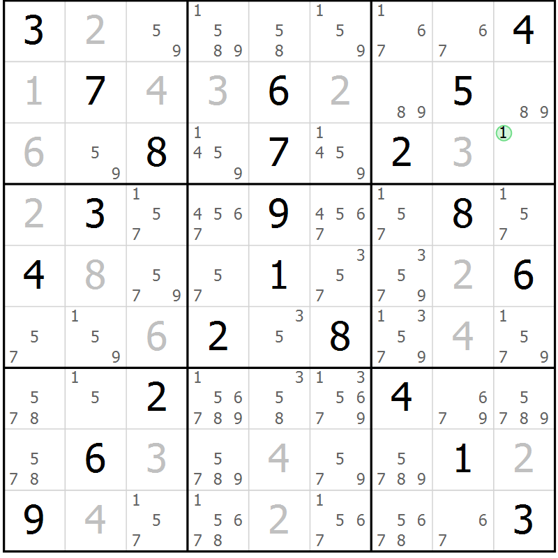 Position des candidats pour la solution de la Gr 36 page 39 du magazine de sudoku Virtuose n° 108
