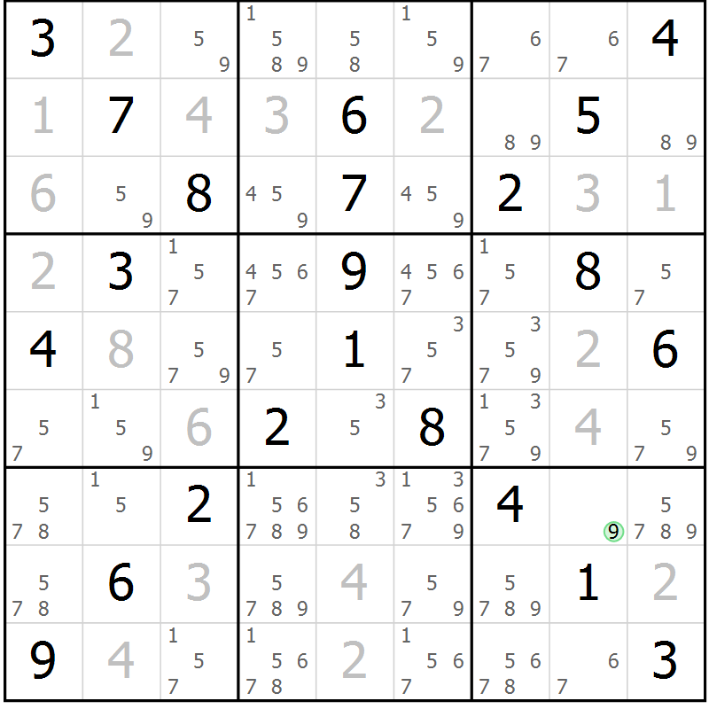Position des candidats pour la solution de la Gr 36 page 39 du magazine de sudoku Virtuose n° 108
