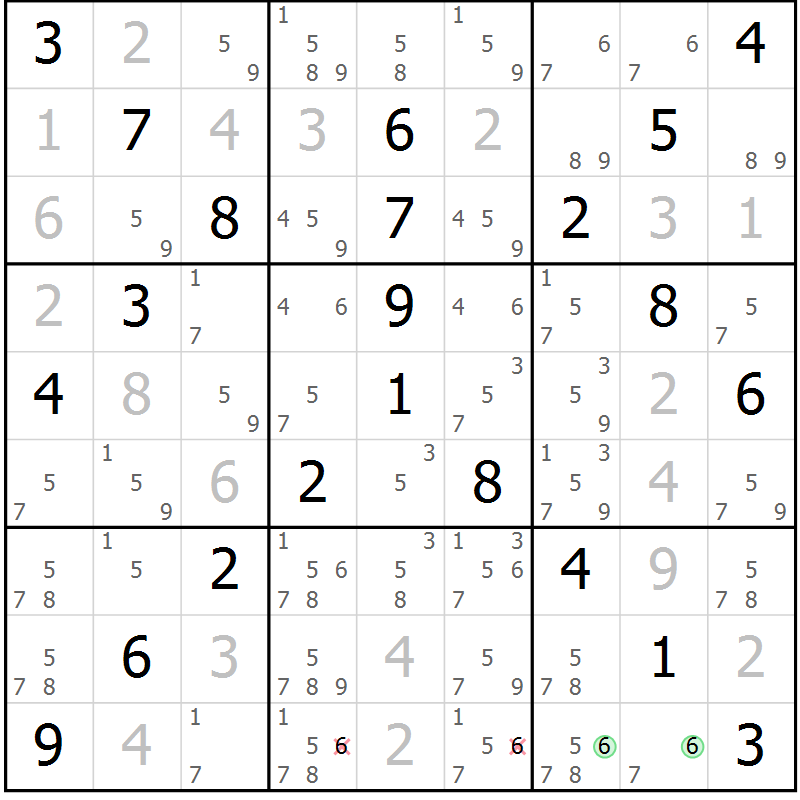 Position des candidats pour la solution de la Gr 36 page 39 du magazine de sudoku Virtuose n° 108
