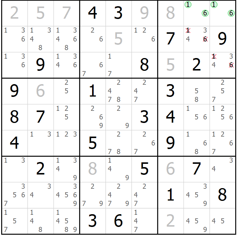 Position des candidats pour la solution de la Gr 37 page 40 du magazine de sudoku Virtuose n° 108