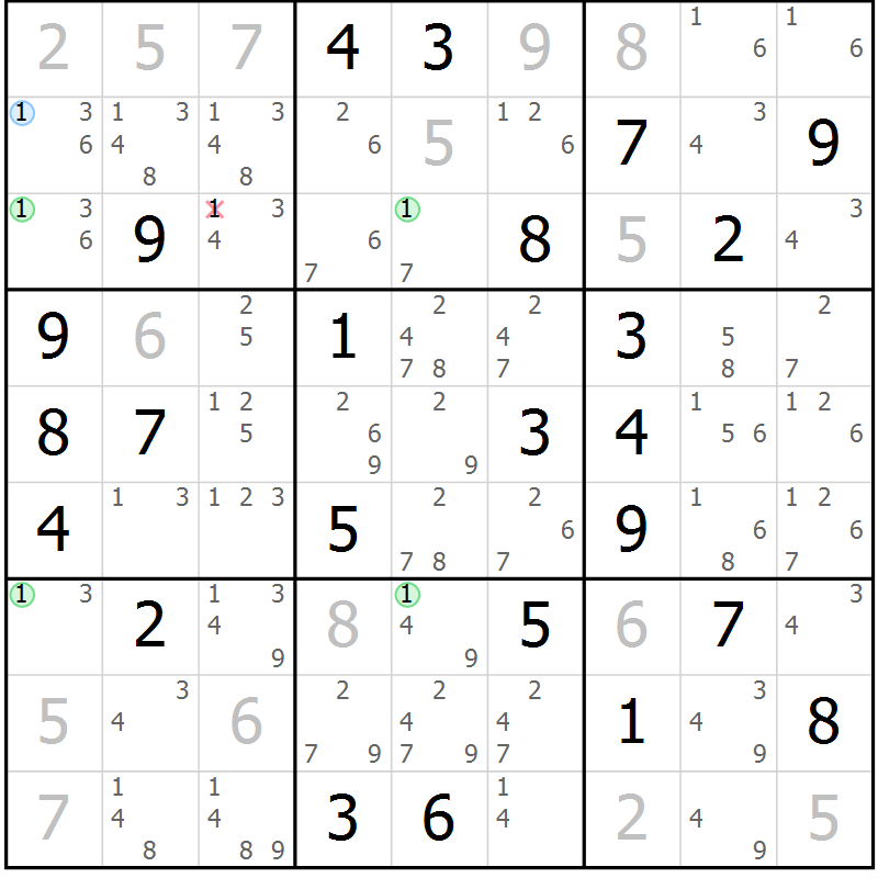 Position des candidats pour la solution de la Gr 37 page 40 du magazine de sudoku Virtuose n° 108