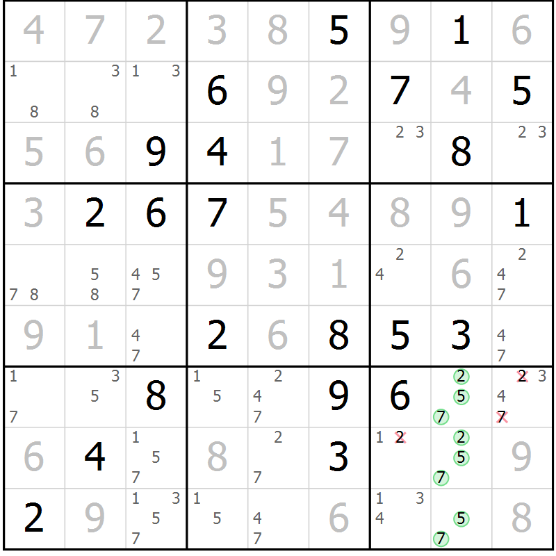 Position des candidats pour la solution de la Gr 38 page 41 du magazine de sudoku Virtuose n° 108
