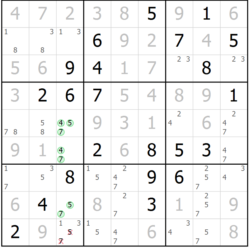 Position des candidats pour la solution de la Gr 38 page 41 du magazine de sudoku Virtuose n° 108