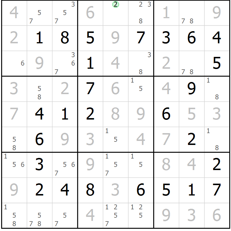 Position des candidats pour la solution de la Gr 39 page 42 du magazine de sudoku Virtuose n° 108