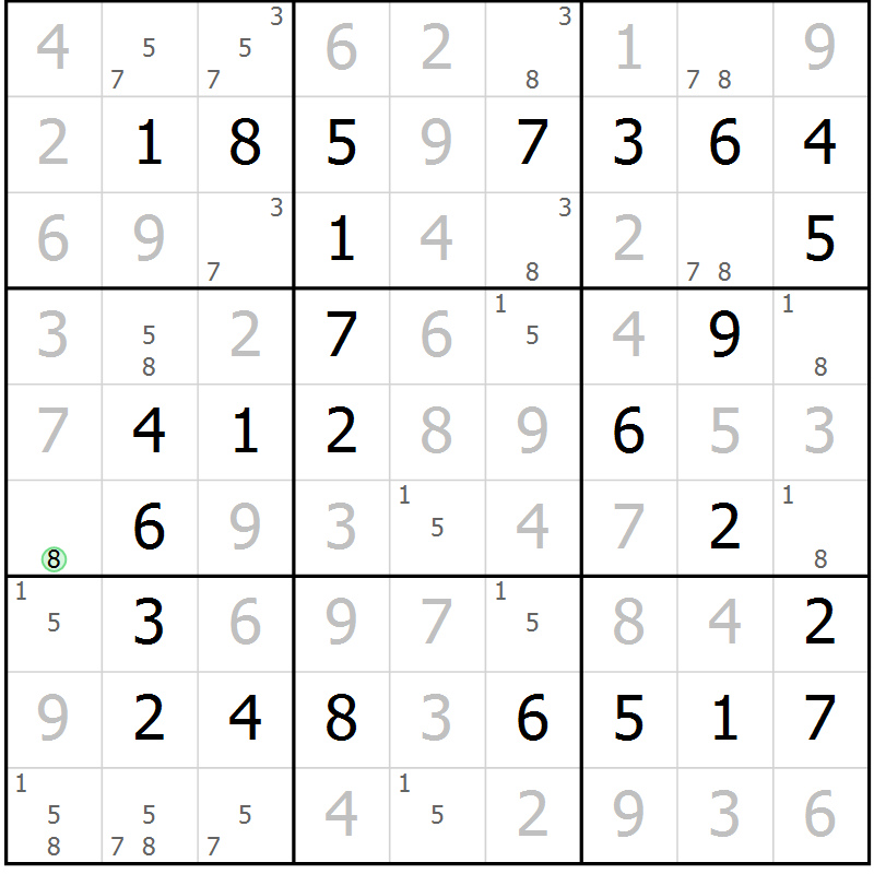 Position des candidats pour la solution de la Gr 39 page 42 du magazine de sudoku Virtuose n° 108