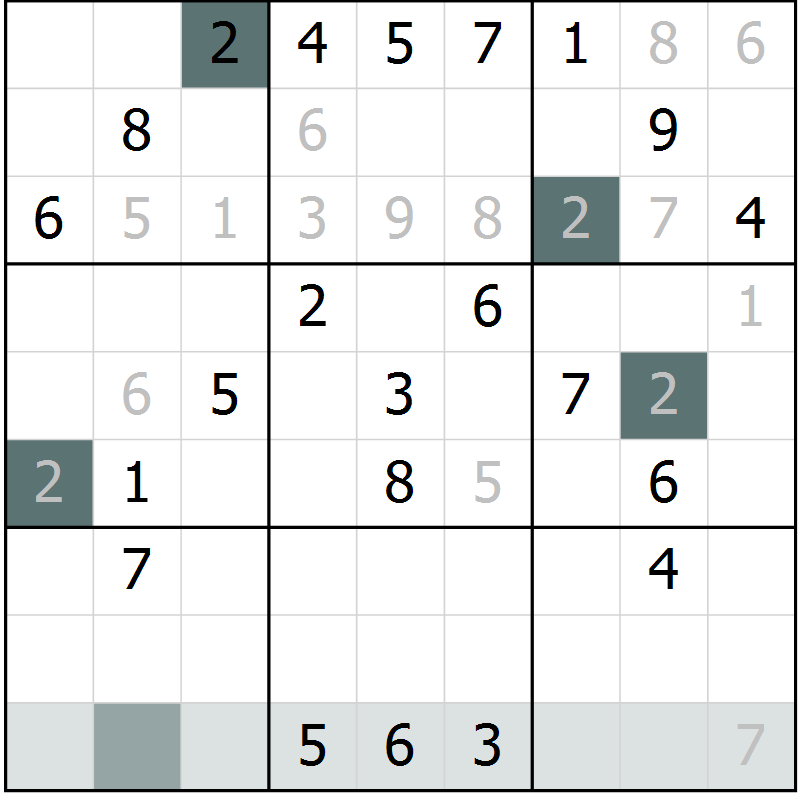 Position des candidats pour la solution de la Gr 4 page 7 du magazine de sudoku Virtuose n° 108