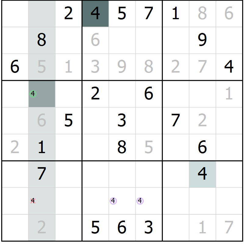 Position des candidats pour la solution de la Gr 4 page 7 du magazine de sudoku Virtuose n° 108