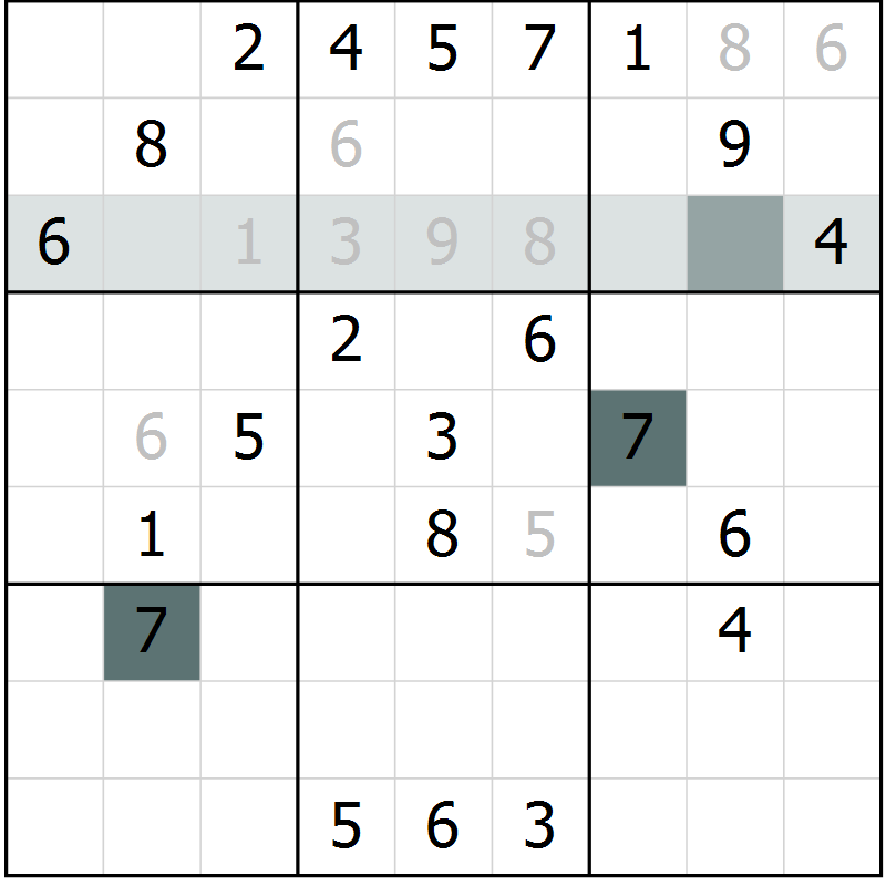Position des candidats pour la solution de la Gr 4 page 7 du magazine de sudoku Virtuose n° 108
