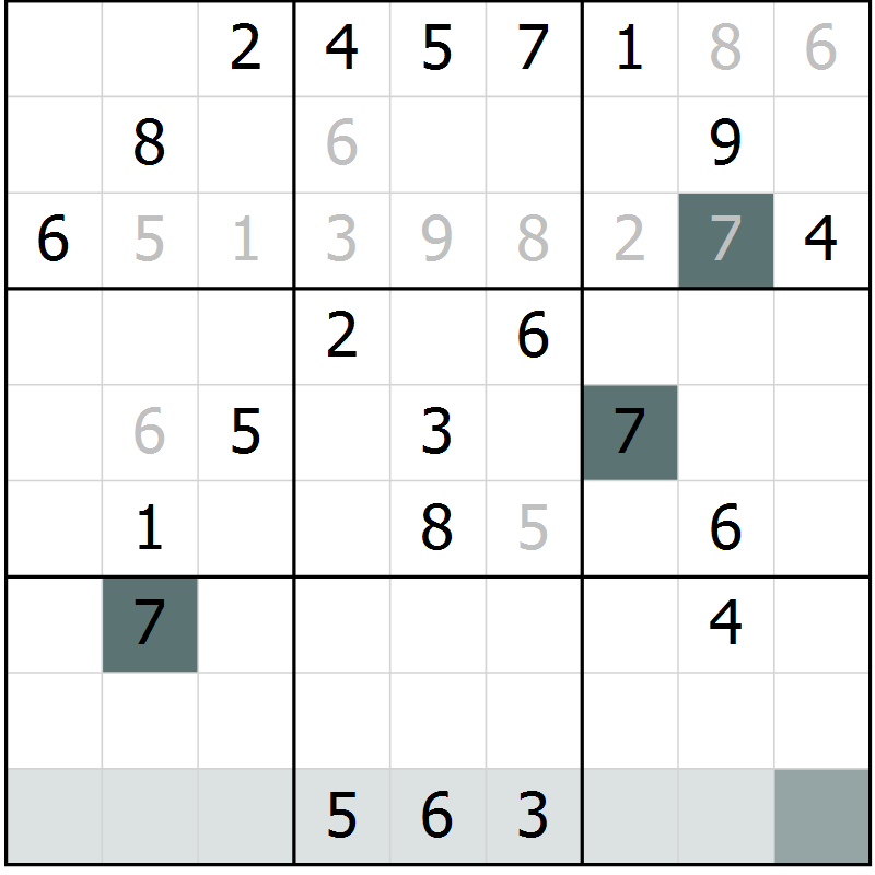Position des candidats pour la solution de la Gr 4 page 7 du magazine de sudoku Virtuose n° 108
