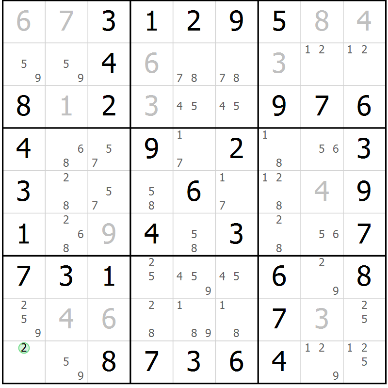 Position des candidats pour la solution de la Gr 40 page 43 du magazine de sudoku Virtuose n° 108