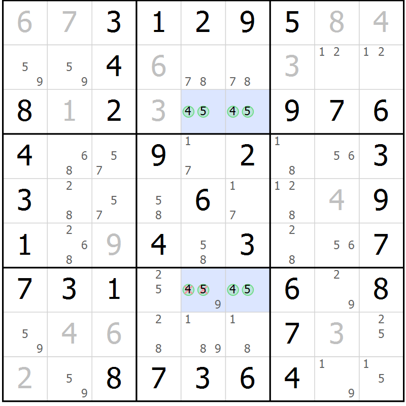 Position des candidats pour la solution de la Gr 40 page 43 du magazine de sudoku Virtuose n° 108