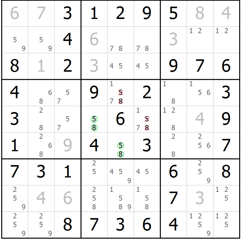 Position des candidats pour la solution de la Gr 40 page 43 du magazine de sudoku Virtuose n° 108