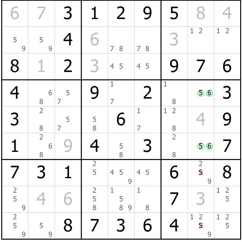 Position des candidats pour la solution de la Gr 40 page 43 du magazine de sudoku Virtuose n° 108