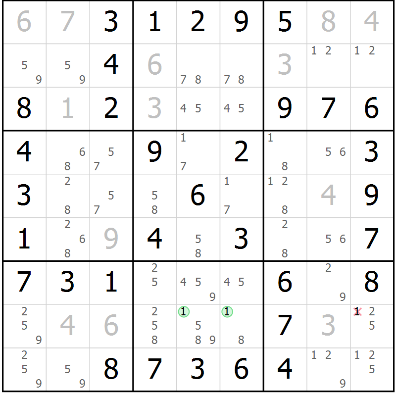 Position des candidats pour la solution de la Gr 40 page 43 du magazine de sudoku Virtuose n° 108