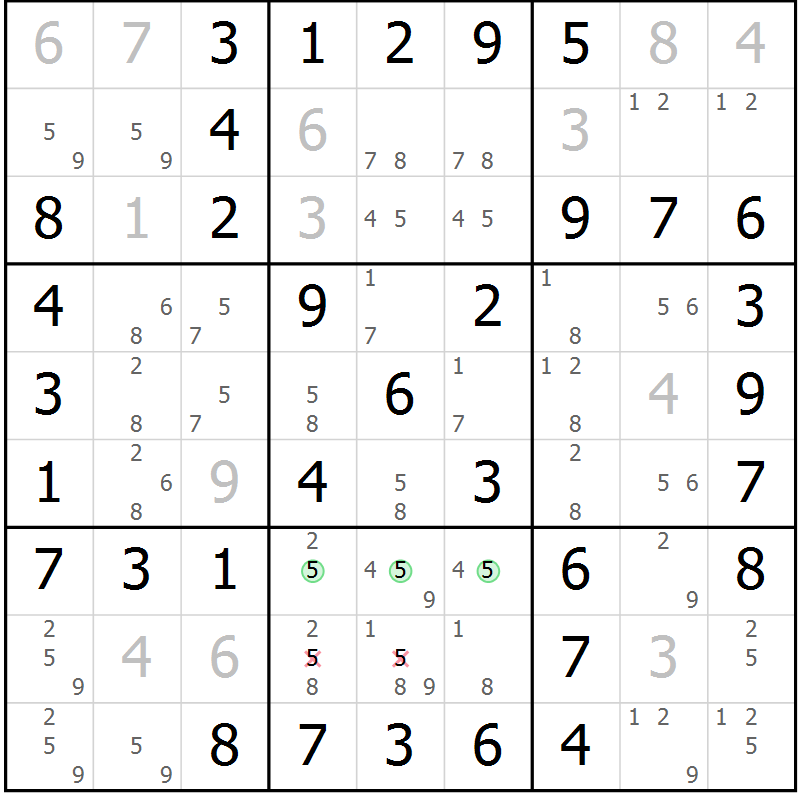 Position des candidats pour la solution de la Gr 40 page 43 du magazine de sudoku Virtuose n° 108