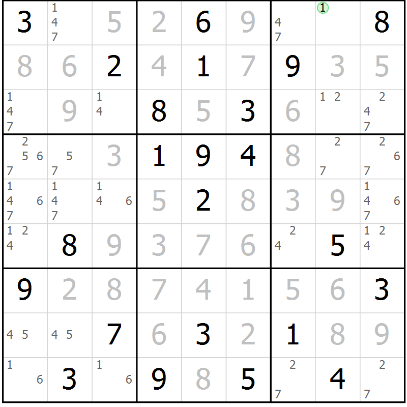 Position des candidats pour la solution de la Gr 41 page 44 du magazine de sudoku Virtuose n° 108