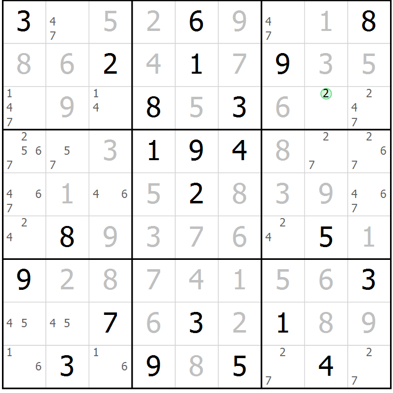 Position des candidats pour la solution de la Gr 41 page 44 du magazine de sudoku Virtuose n° 108