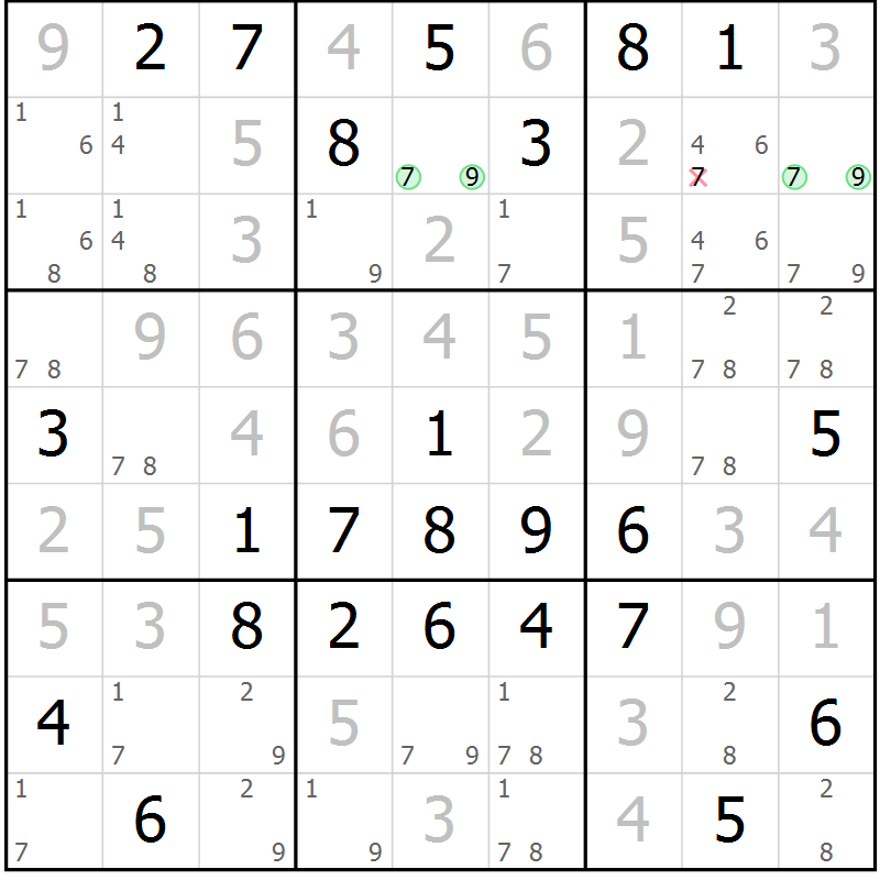 Position des candidats pour la solution de la Gr 42 page 45 du magazine de sudoku Virtuose n° 108