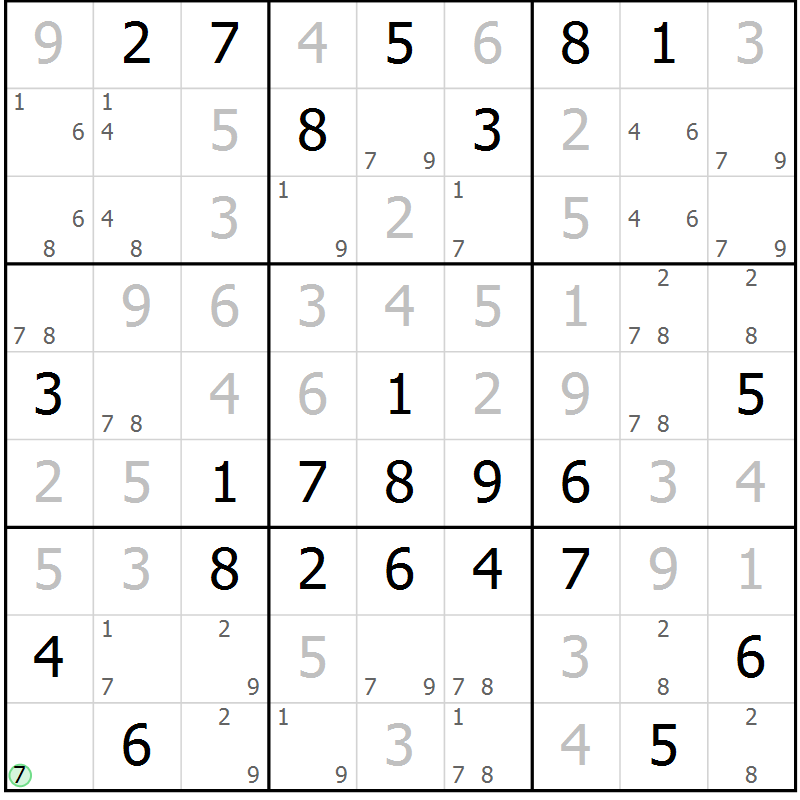 Position des candidats pour la solution de la Gr 42 page 45 du magazine de sudoku Virtuose n° 108