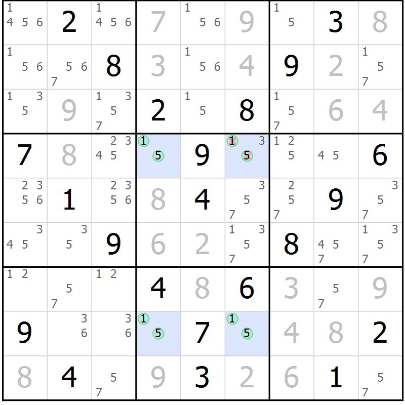 Position des candidats pour la solution de la Gr 43 page 46 du magazine de sudoku Virtuose n° 108