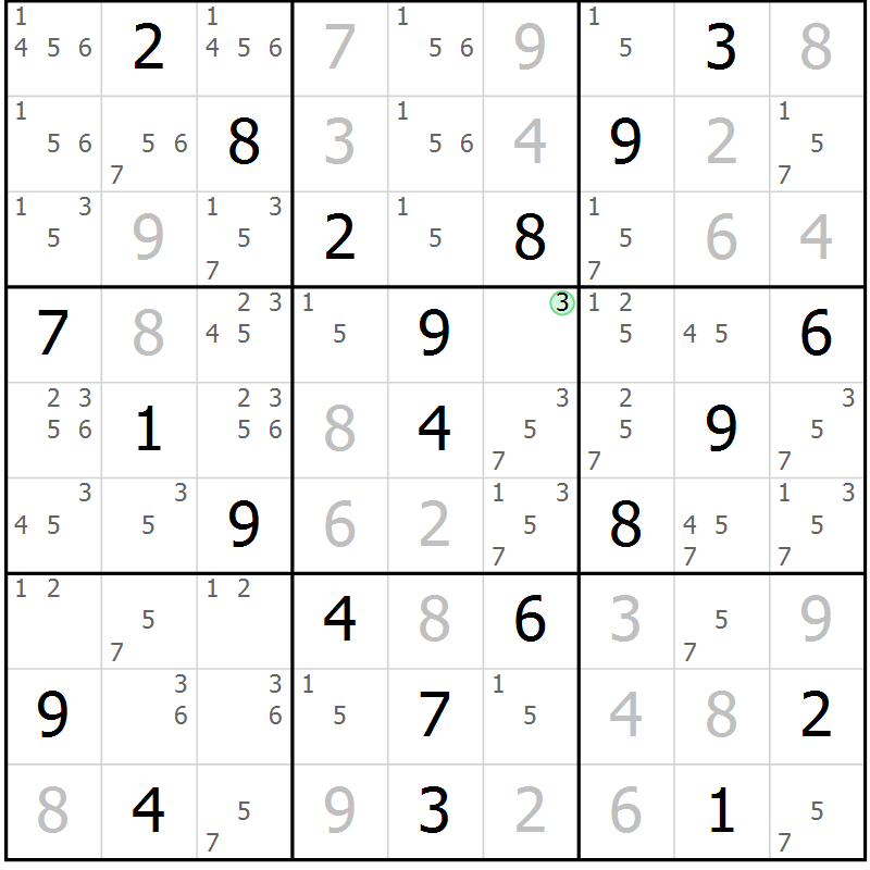 Position des candidats pour la solution de la Gr 43 page 46 du magazine de sudoku Virtuose n° 108