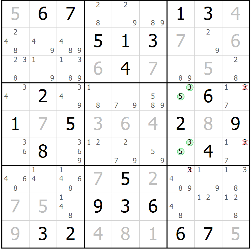 Position des candidats pour la solution de la Gr 44 page 47 du magazine de sudoku Virtuose n° 108