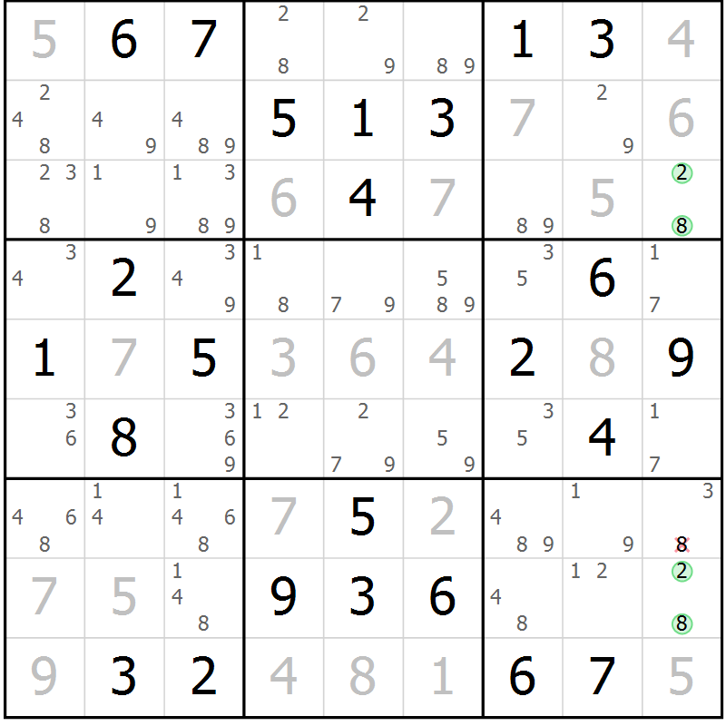 Position des candidats pour la solution de la Gr 44 page 47 du magazine de sudoku Virtuose n° 108