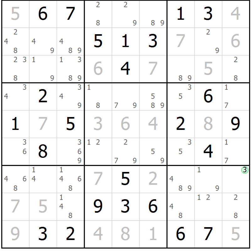 Position des candidats pour la solution de la Gr 44 page 47 du magazine de sudoku Virtuose n° 108