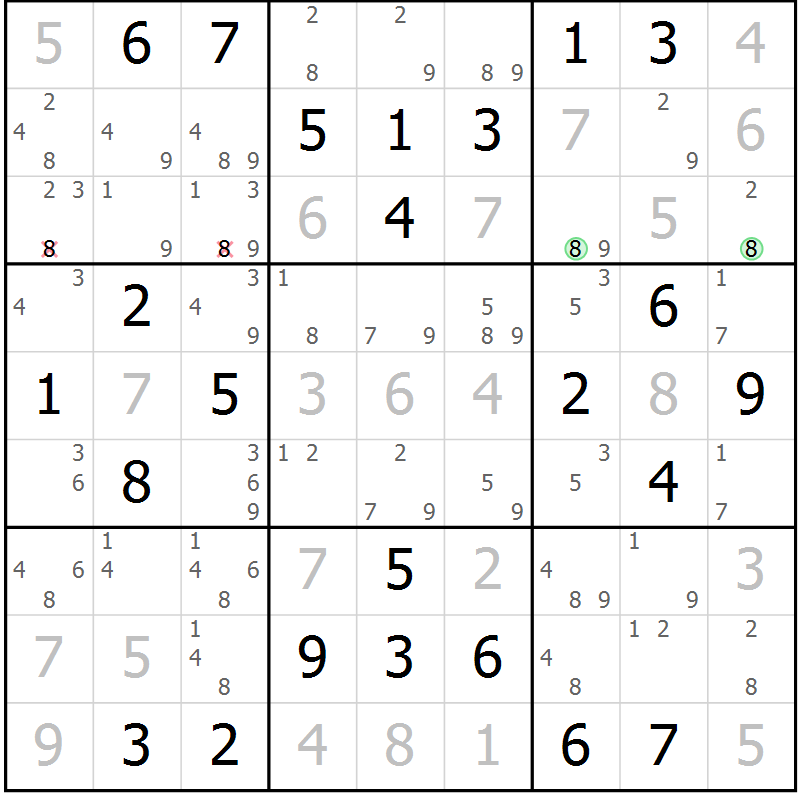 Position des candidats pour la solution de la Gr 44 page 47 du magazine de sudoku Virtuose n° 108