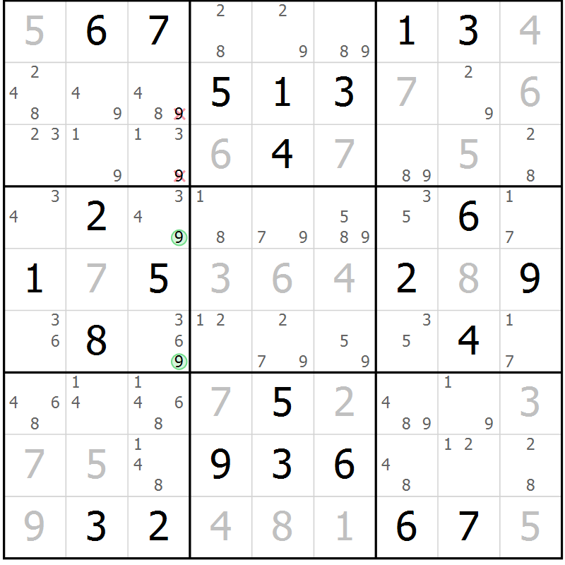 Position des candidats pour la solution de la Gr 44 page 47 du magazine de sudoku Virtuose n° 108