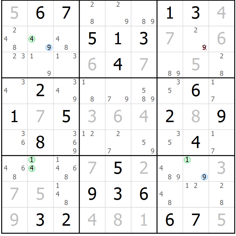 Position des candidats pour la solution de la Gr 44 page 47 du magazine de sudoku Virtuose n° 108