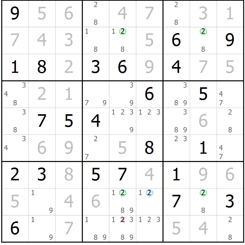 Position des candidats pour la solution de la Gr 45 page 48 du magazine de sudoku Virtuose n° 108