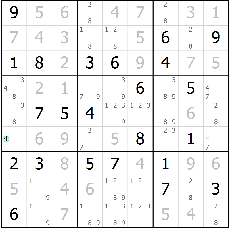 Position des candidats pour la solution de la Gr 45 page 48 du magazine de sudoku Virtuose n° 108