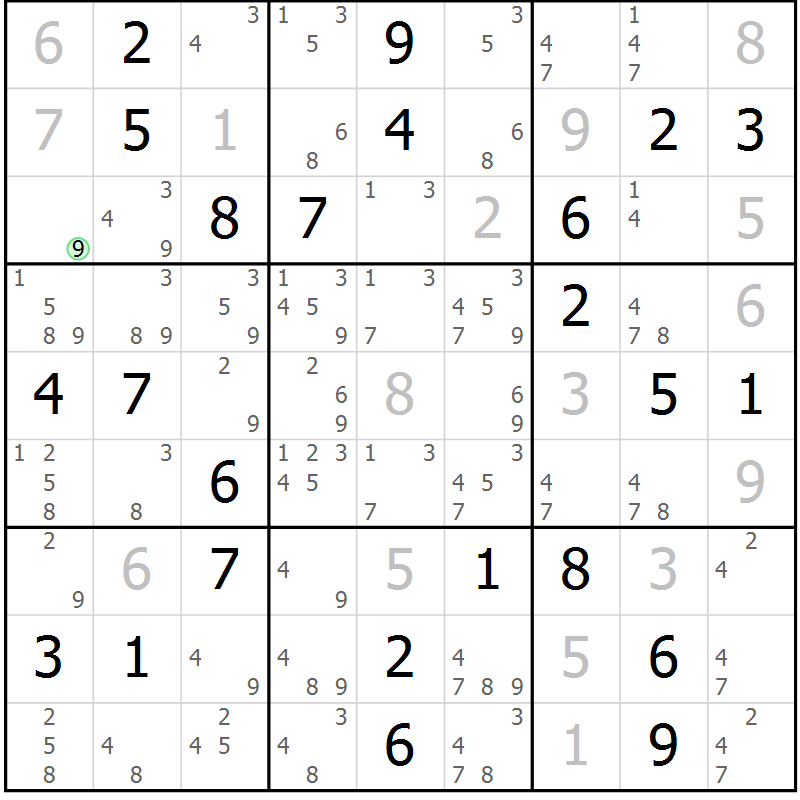 Position des candidats pour la solution de la Gr 46 page 49 du magazine de sudoku Virtuose n° 108