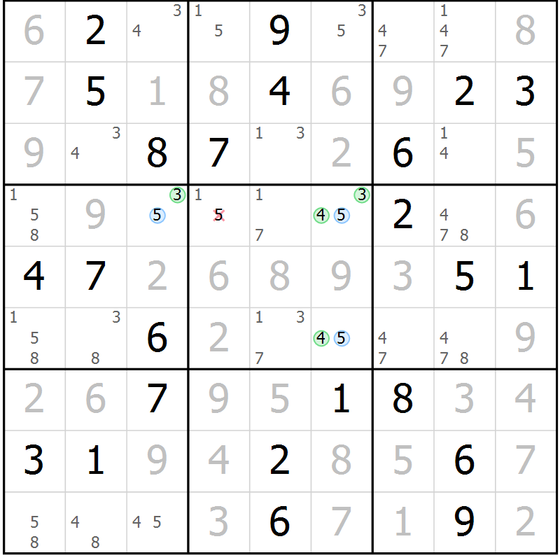 Position des candidats pour la solution de la Gr 46 page 49 du magazine de sudoku Virtuose n° 108