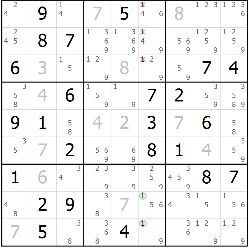 Position des candidats pour la solution de la Gr 47 page 50 du magazine de sudoku Virtuose n° 108
