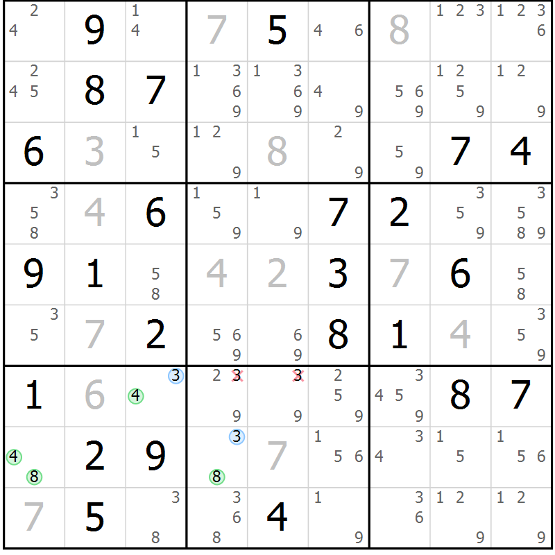 Position des candidats pour la solution de la Gr 47 page 50 du magazine de sudoku Virtuose n° 108