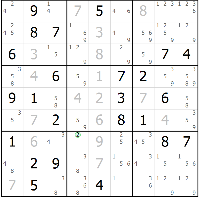 Position des candidats pour la solution de la Gr 47 page 50 du magazine de sudoku Virtuose n° 108