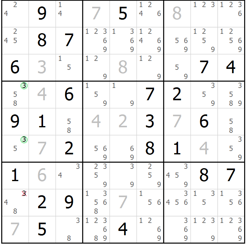 Position des candidats pour la solution de la Gr 47 page 50 du magazine de sudoku Virtuose n° 108