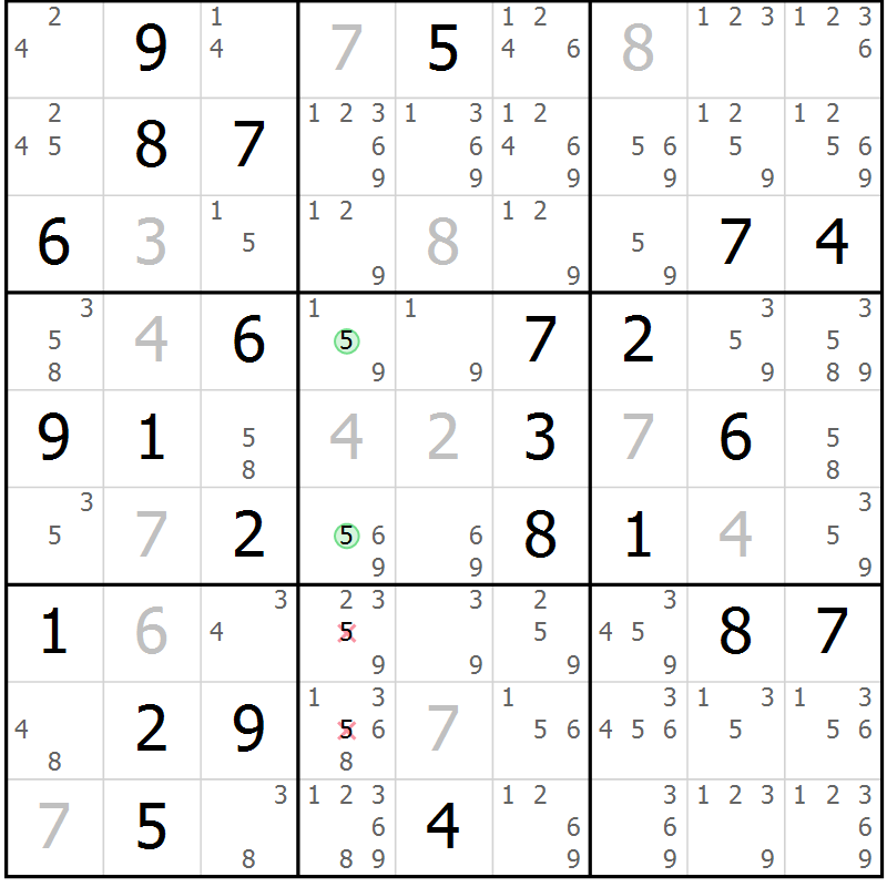 Position des candidats pour la solution de la Gr 47 page 50 du magazine de sudoku Virtuose n° 108