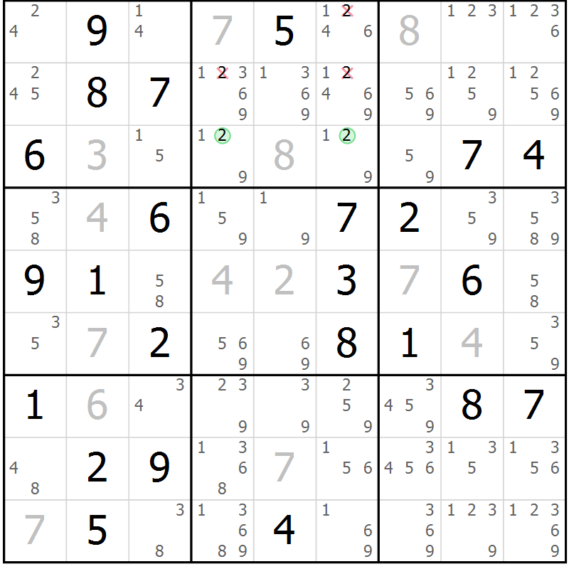 Position des candidats pour la solution de la Gr 47 page 50 du magazine de sudoku Virtuose n° 108