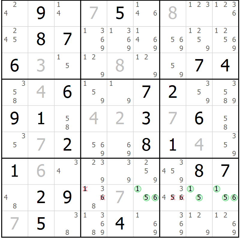 Position des candidats pour la solution de la Gr 47 page 50 du magazine de sudoku Virtuose n° 108