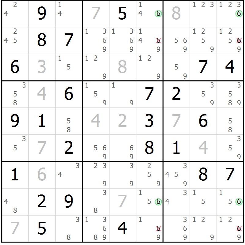 Position des candidats pour la solution de la Gr 47 page 50 du magazine de sudoku Virtuose n° 108