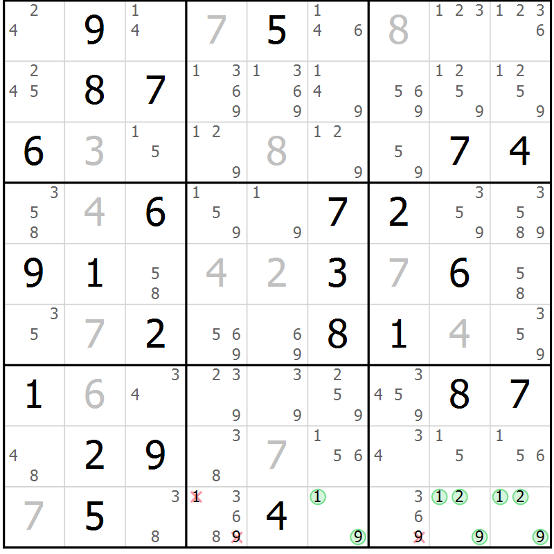 Position des candidats pour la solution de la Gr 47 page 50 du magazine de sudoku Virtuose n° 108