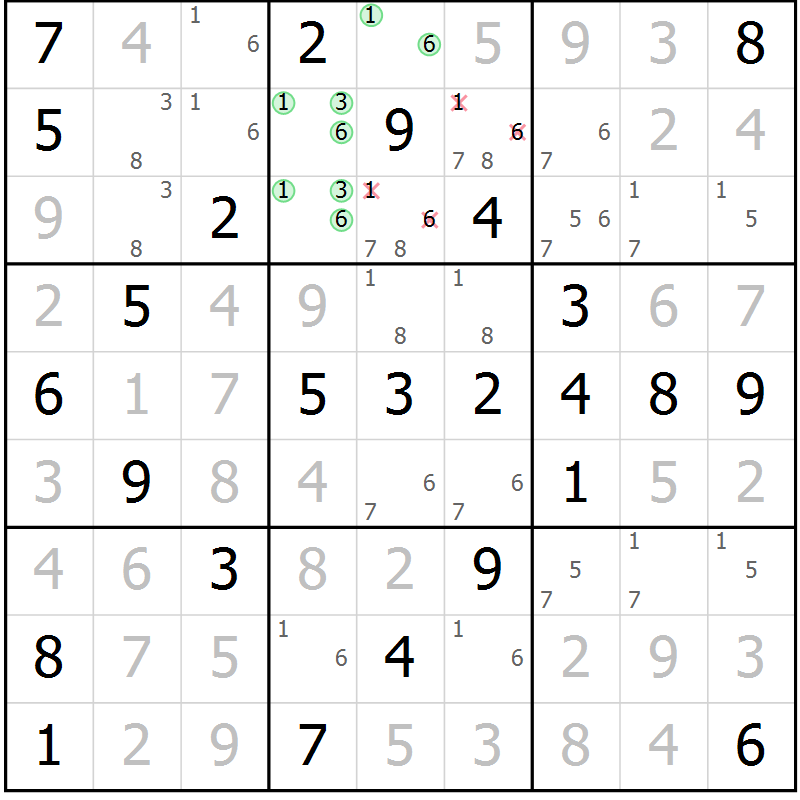 Position des candidats pour la solution de la Gr 48 page 51 du magazine de sudoku Virtuose n° 108