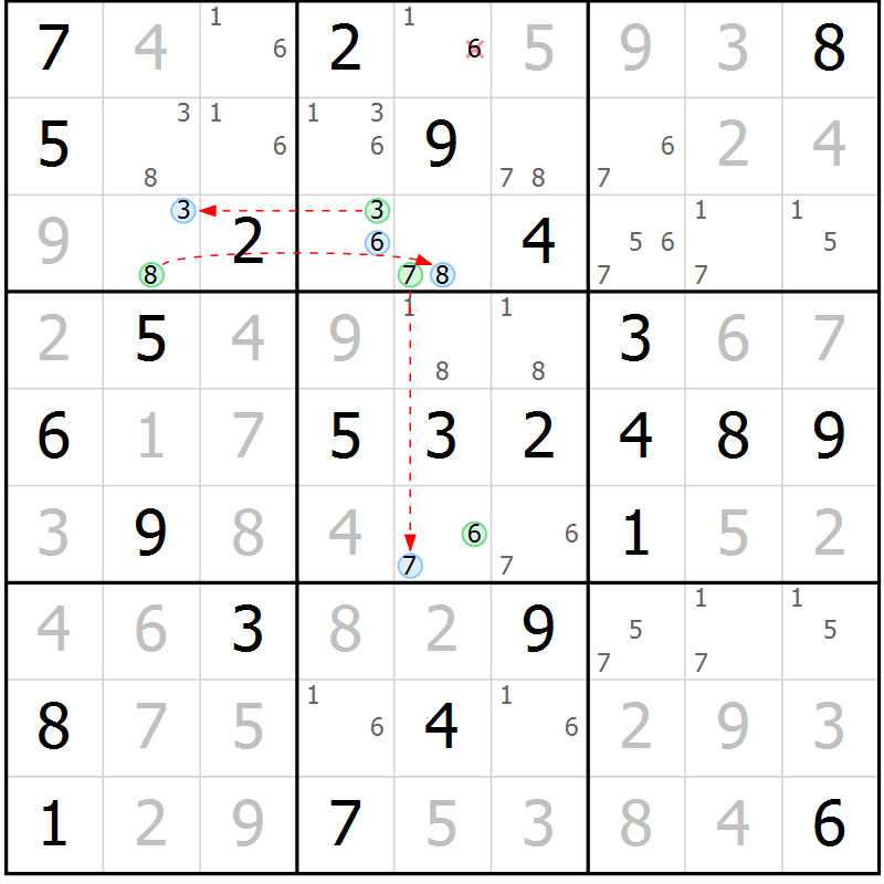 Position des candidats pour la solution de la Gr 48 page 51 du magazine de sudoku Virtuose n° 108