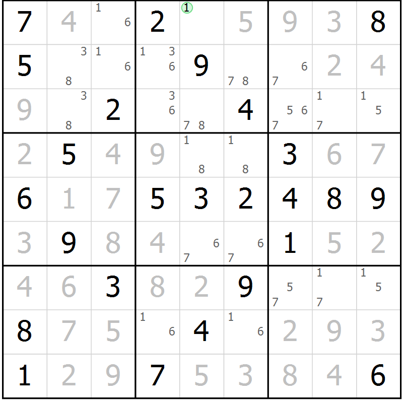 Position des candidats pour la solution de la Gr 48 page 51 du magazine de sudoku Virtuose n° 108