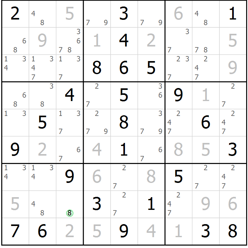 Position des candidats pour la solution de la Gr 49 page 52 du magazine de sudoku Virtuose n° 108