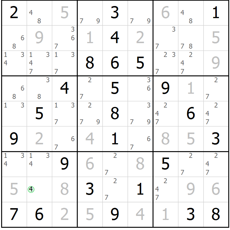 Position des candidats pour la solution de la Gr 49 page 52 du magazine de sudoku Virtuose n° 108